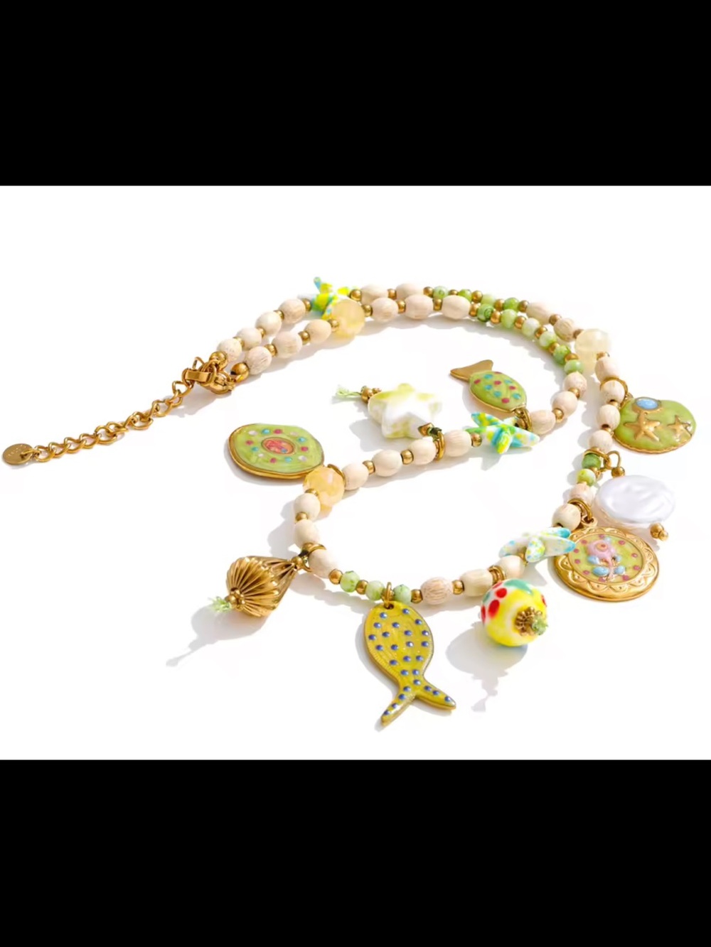 Beachy Green Fish Gold Charm Necklace - Picture 5 of 12